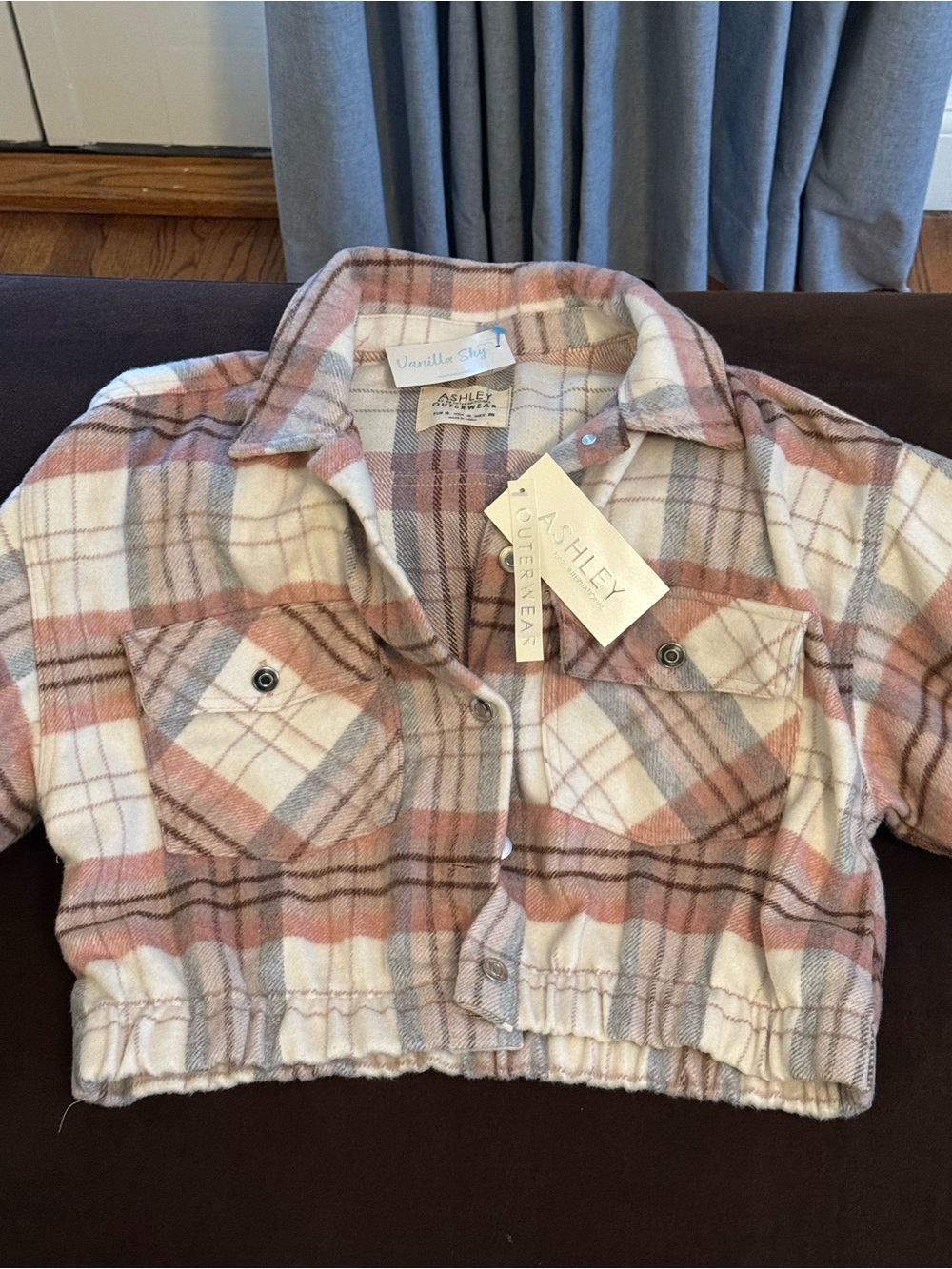 Ashley Outerwear Plaid Cropped Jacket - Cream & Dusty Rose NWT